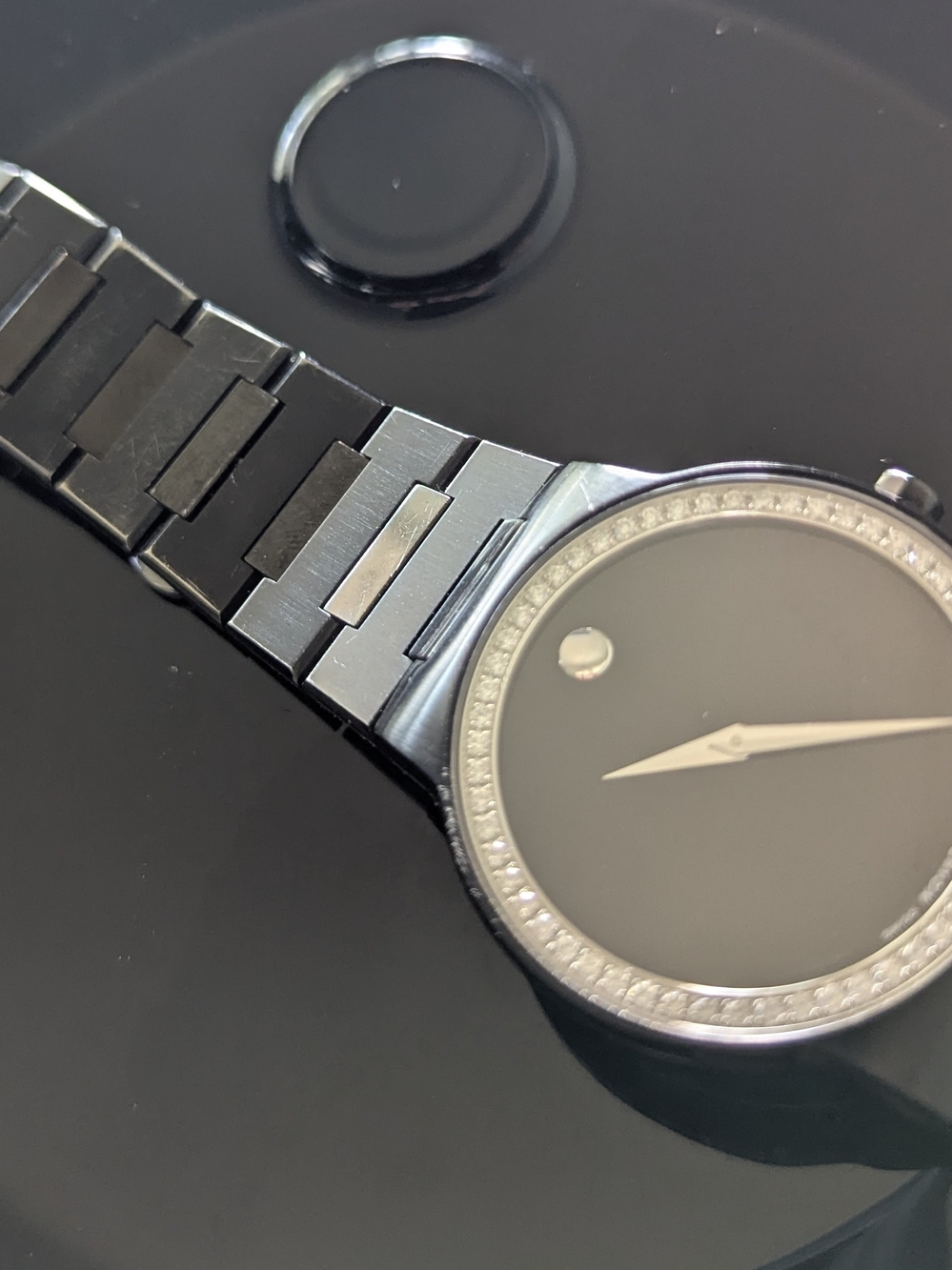 Movado Black Dial Diamond Bezel Men's Watch - Picture 4 of 12